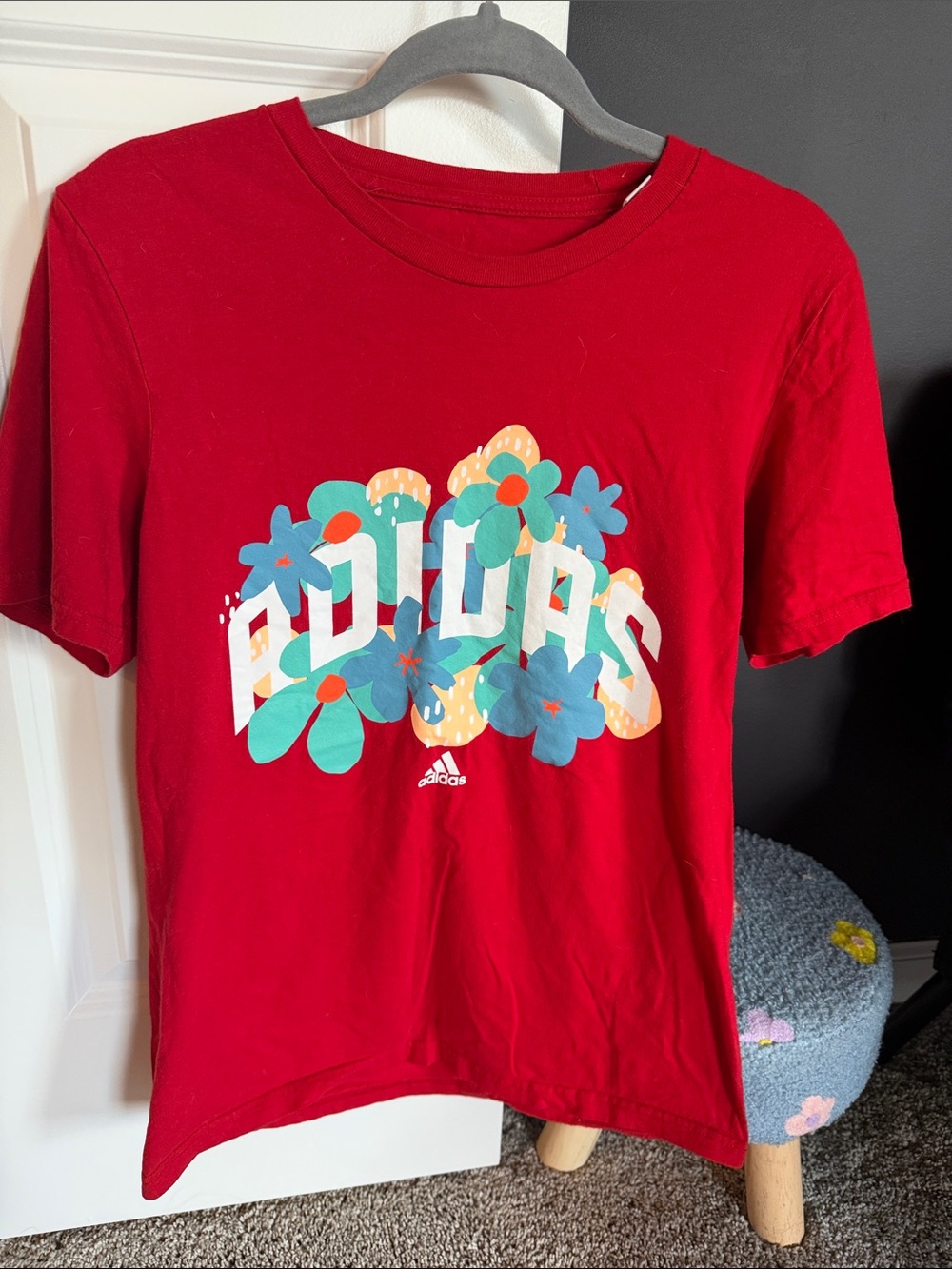 adidas Red Tee with Floral Logo